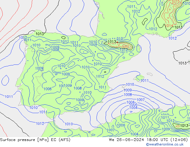 Luchtdruk (Grond) EC (AIFS) wo 26.06.2024 18 UTC