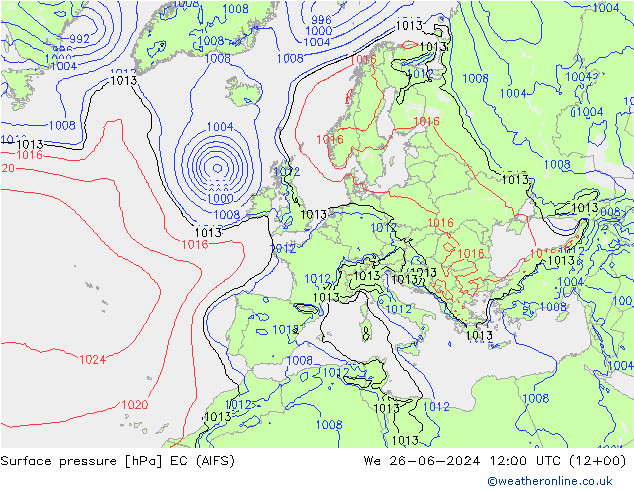 地面气压 EC (AIFS) 星期三 26.06.2024 12 UTC