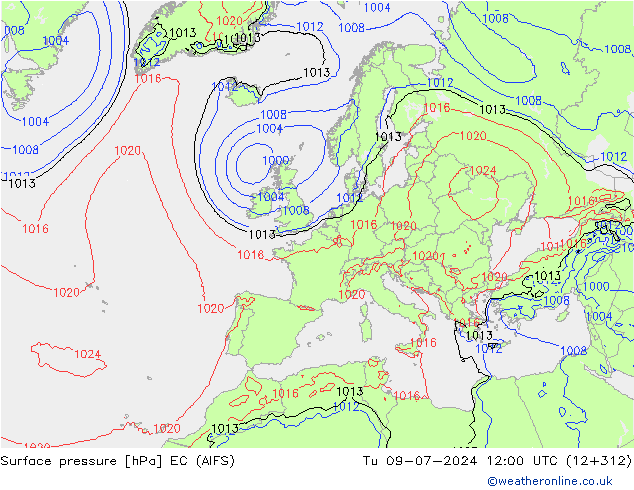 Luchtdruk (Grond) EC (AIFS) di 09.07.2024 12 UTC