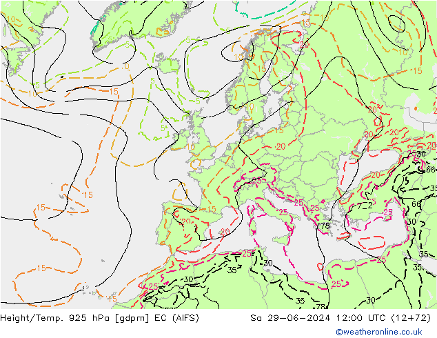 Height/Temp. 925 гПа EC (AIFS) сб 29.06.2024 12 UTC