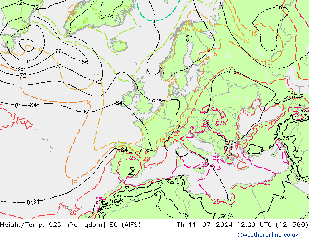 Hoogte/Temp. 925 hPa EC (AIFS) do 11.07.2024 12 UTC