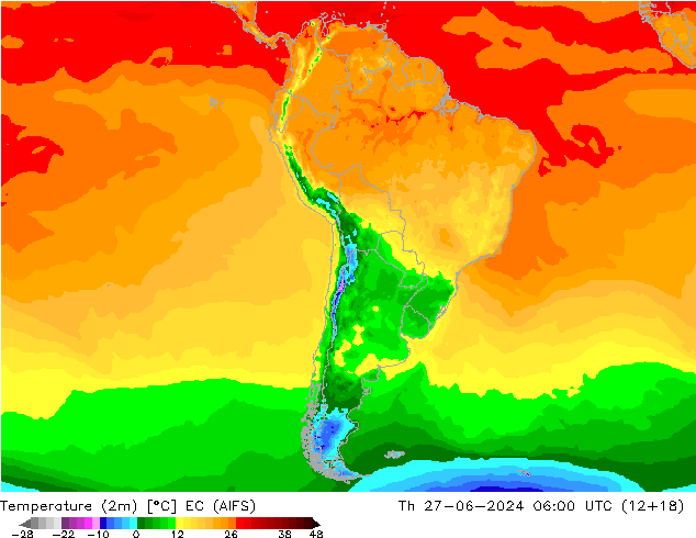 température (2m) EC (AIFS) jeu 27.06.2024 06 UTC