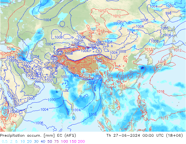 Totale neerslag EC (AIFS) do 27.06.2024 00 UTC