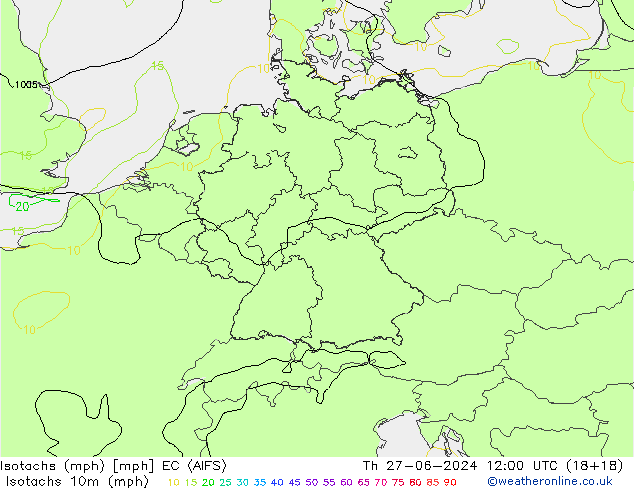 Isotachen (mph) EC (AIFS) do 27.06.2024 12 UTC