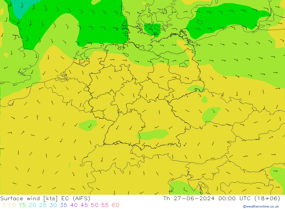 风 10 米 EC (AIFS) 星期四 27.06.2024 00 UTC