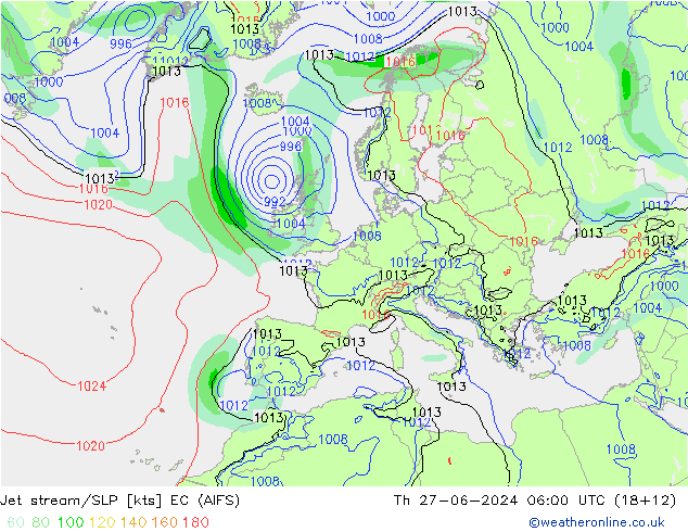高速氣流/地面气压 EC (AIFS) 星期四 27.06.2024 06 UTC