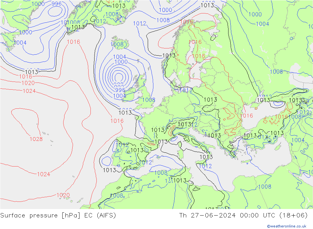 地面气压 EC (AIFS) 星期四 27.06.2024 00 UTC