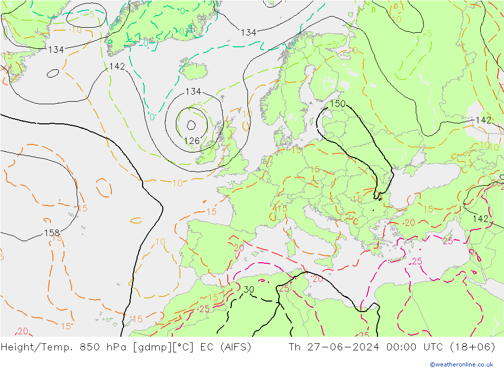 Hoogte/Temp. 850 hPa EC (AIFS) do 27.06.2024 00 UTC