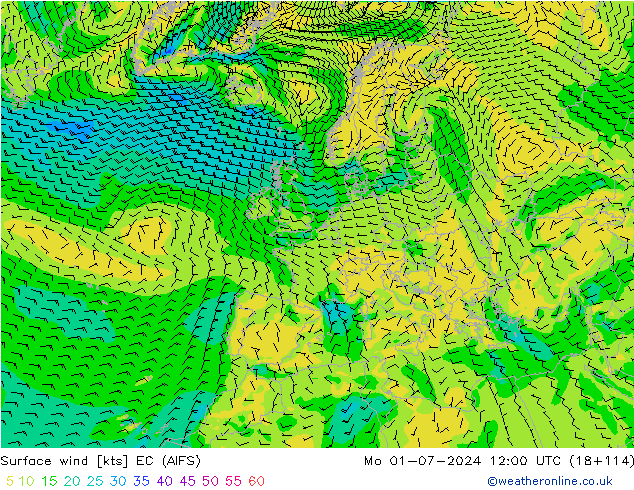 风 10 米 EC (AIFS) 星期一 01.07.2024 12 UTC