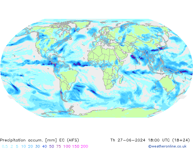 Precipitation accum. EC (AIFS) 星期四 27.06.2024 18 UTC