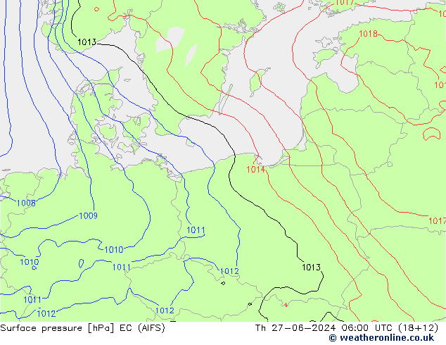 Atmosférický tlak EC (AIFS) Čt 27.06.2024 06 UTC