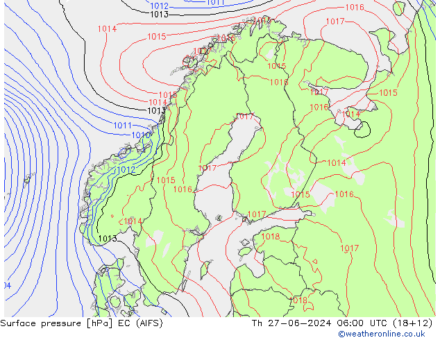 地面气压 EC (AIFS) 星期四 27.06.2024 06 UTC
