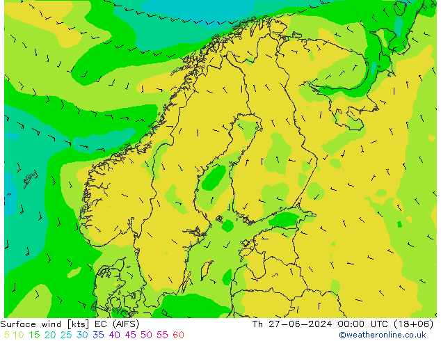 风 10 米 EC (AIFS) 星期四 27.06.2024 00 UTC