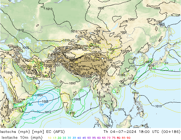 Isotachen (mph) EC (AIFS) do 04.07.2024 18 UTC