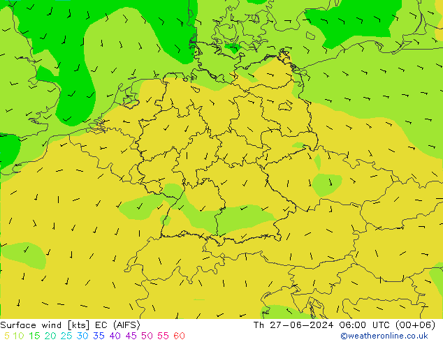 风 10 米 EC (AIFS) 星期四 27.06.2024 06 UTC