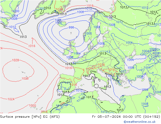 地面气压 EC (AIFS) 星期五 05.07.2024 00 UTC