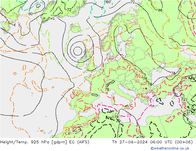 Height/Temp. 925 hPa EC (AIFS) 星期四 27.06.2024 06 UTC