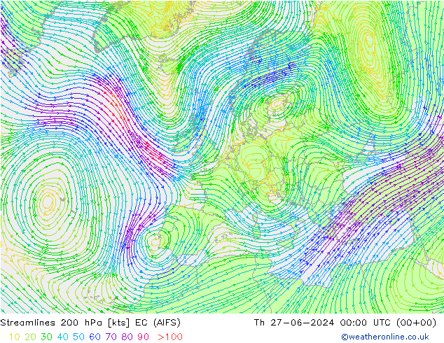 风 200 hPa EC (AIFS) 星期四 27.06.2024 00 UTC