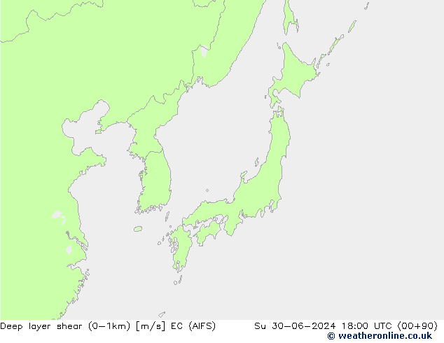 Deep layer shear (0-1km) EC (AIFS) Su 30.06.2024 18 UTC