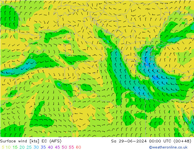 Wind 10 m EC (AIFS) za 29.06.2024 00 UTC