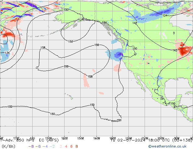 T-Adv. 850 hPa EC (AIFS) di 02.07.2024 18 UTC