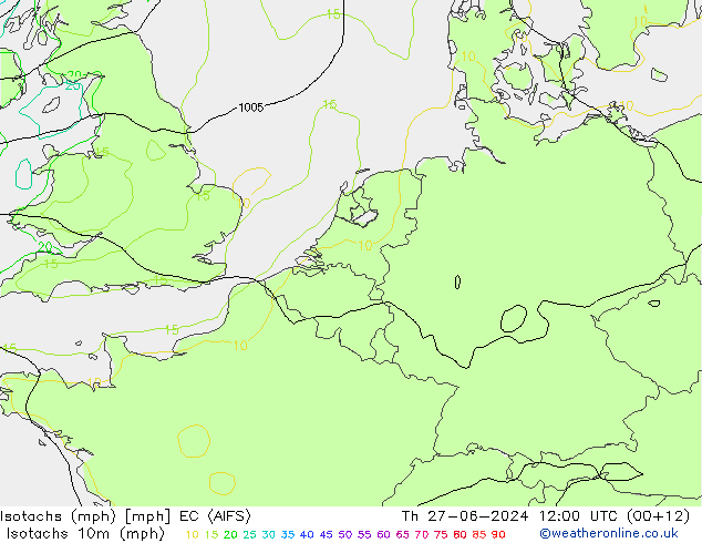 Isotachs (mph) EC (AIFS) 星期四 27.06.2024 12 UTC