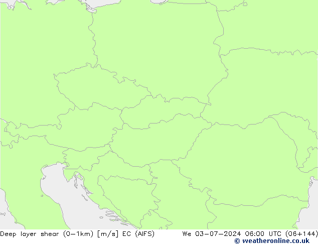Deep layer shear (0-1km) EC (AIFS) wo 03.07.2024 06 UTC