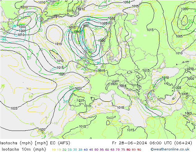 Isotachen (mph) EC (AIFS) vr 28.06.2024 06 UTC
