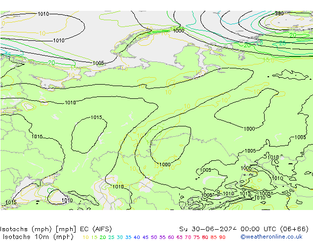 Isotachen (mph) EC (AIFS) zo 30.06.2024 00 UTC