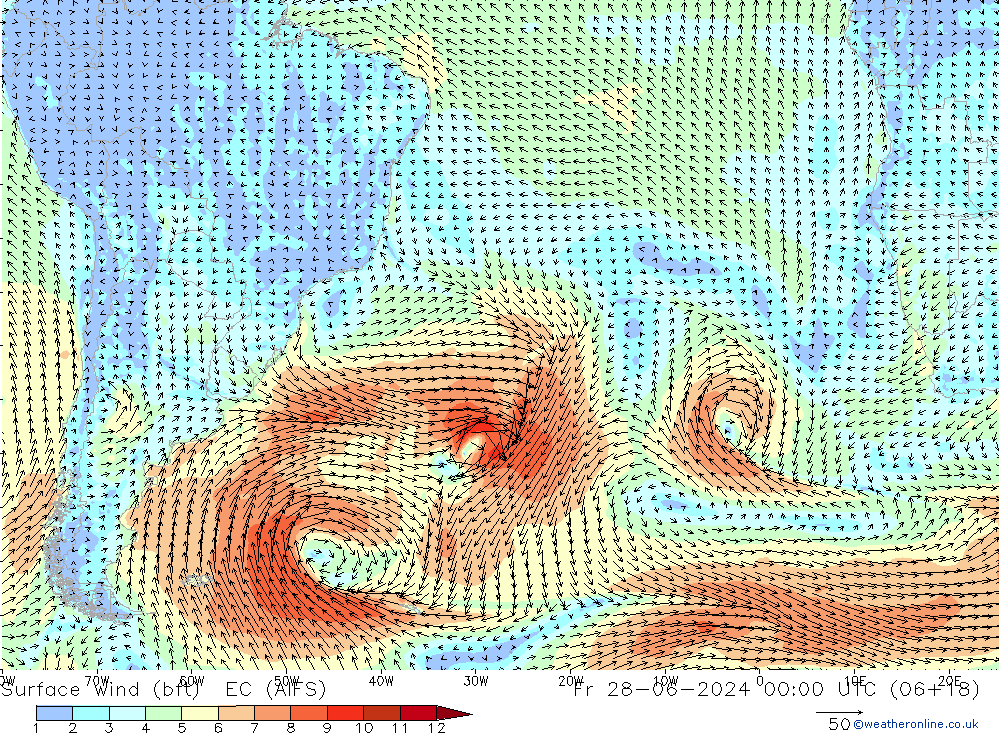 Wind 10 m (bft) EC (AIFS) vr 28.06.2024 00 UTC