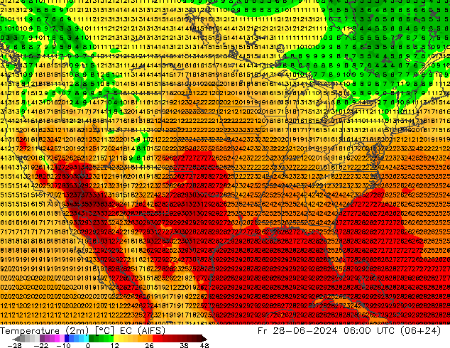 Temperatura (2m) EC (AIFS) ven 28.06.2024 06 UTC