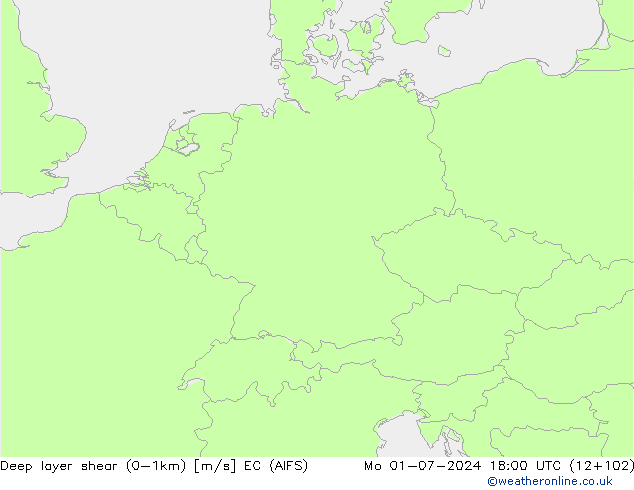 Deep layer shear (0-1km) EC (AIFS) ma 01.07.2024 18 UTC