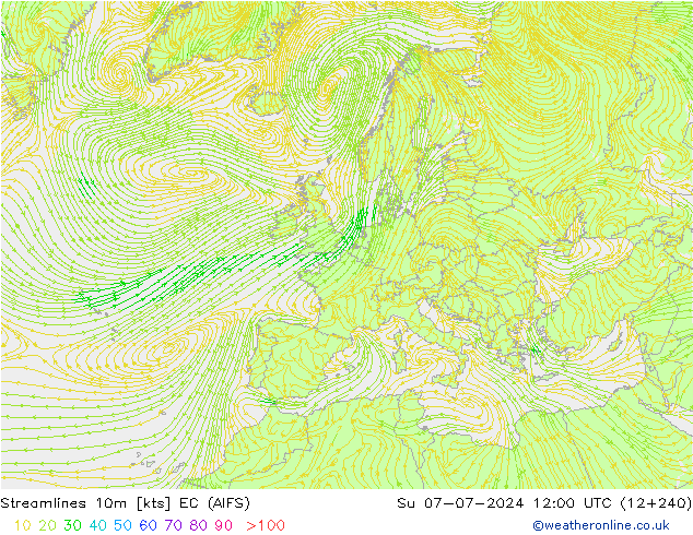Stroomlijn 10m EC (AIFS) zo 07.07.2024 12 UTC