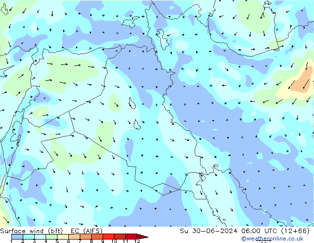 Surface wind (bft) EC (AIFS) Su 30.06.2024 06 UTC