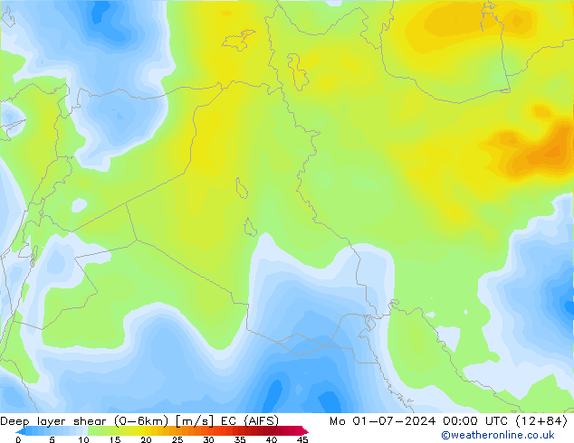 Deep layer shear (0-6km) EC (AIFS) пн 01.07.2024 00 UTC