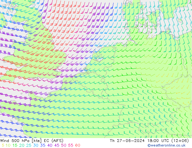 Wind 500 hPa EC (AIFS) do 27.06.2024 18 UTC
