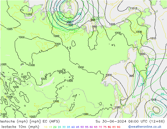Isotachen (mph) EC (AIFS) zo 30.06.2024 06 UTC