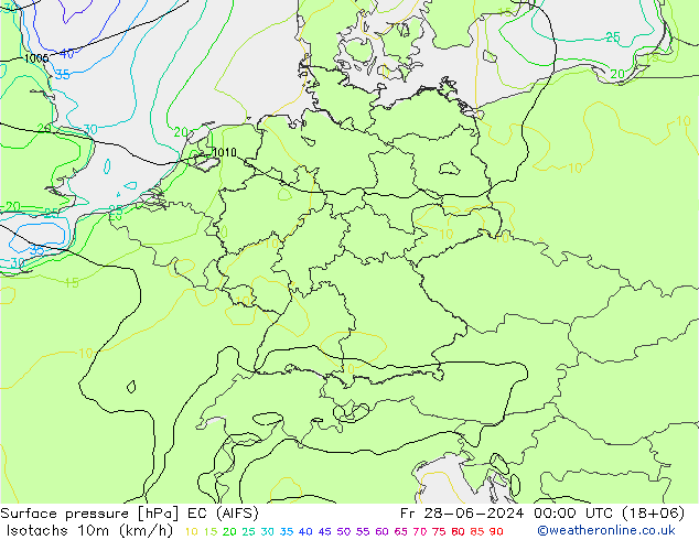 10米等风速线 (kph) EC (AIFS) 星期五 28.06.2024 00 UTC