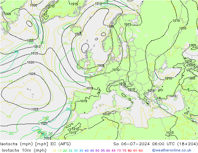 Isotachen (mph) EC (AIFS) za 06.07.2024 06 UTC