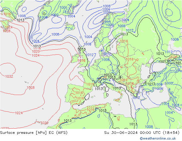 地面气压 EC (AIFS) 星期日 30.06.2024 00 UTC