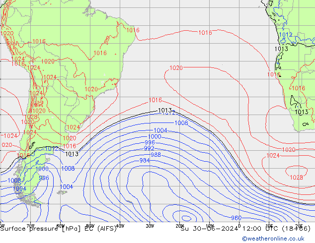 Luchtdruk (Grond) EC (AIFS) zo 30.06.2024 12 UTC
