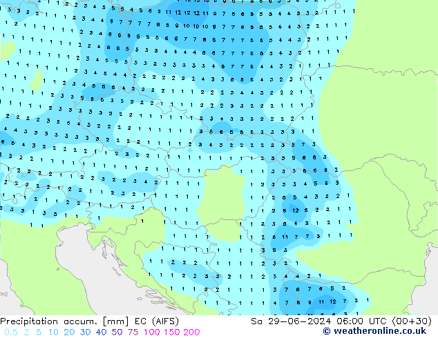 Totale neerslag EC (AIFS) za 29.06.2024 06 UTC