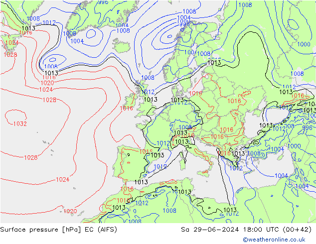 地面气压 EC (AIFS) 星期六 29.06.2024 18 UTC