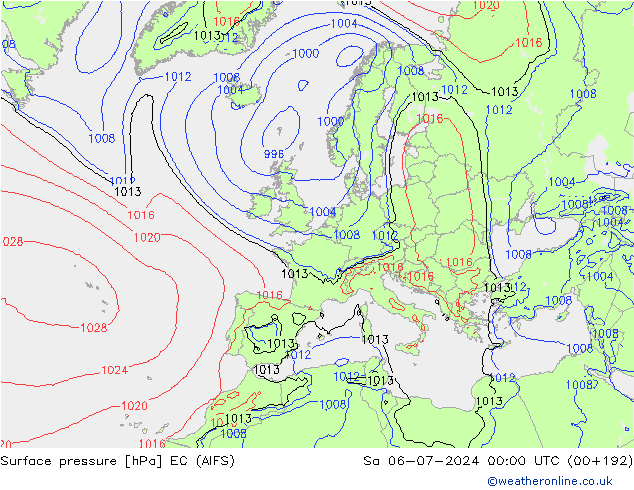 地面气压 EC (AIFS) 星期六 06.07.2024 00 UTC