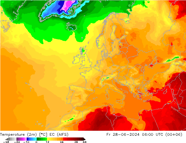 温度图 EC (AIFS) 星期五 28.06.2024 06 UTC