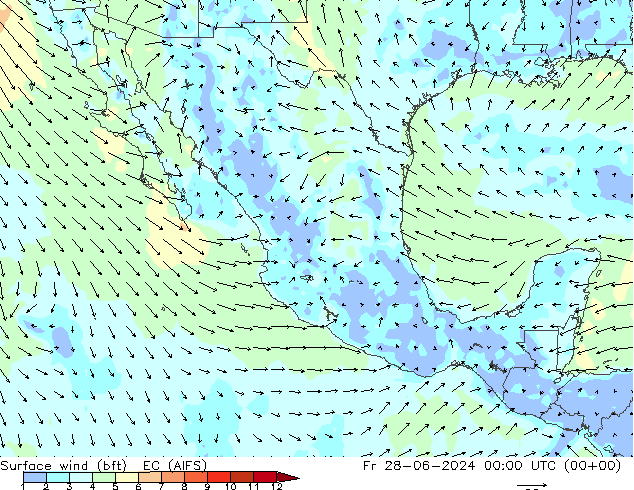 Surface wind (bft) EC (AIFS) Fr 28.06.2024 00 UTC