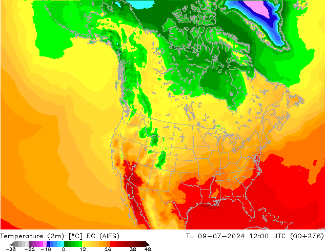 Temperatura (2m) EC (AIFS) mar 09.07.2024 12 UTC