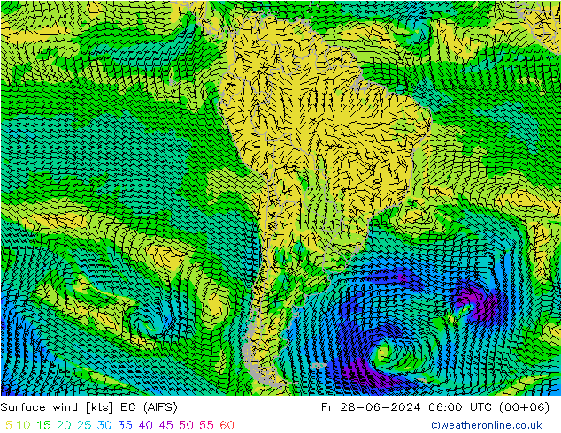 风 10 米 EC (AIFS) 星期五 28.06.2024 06 UTC