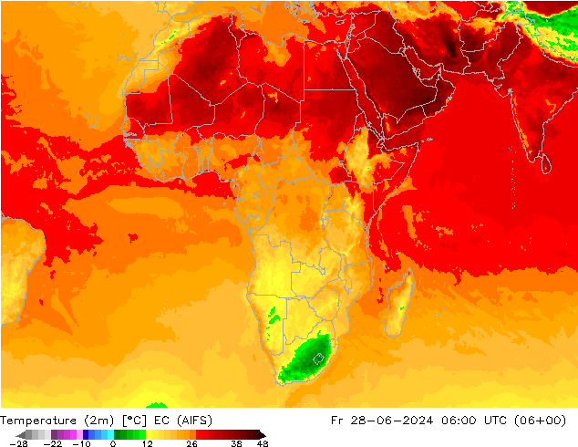 Temperature (2m) EC (AIFS) Fr 28.06.2024 06 UTC