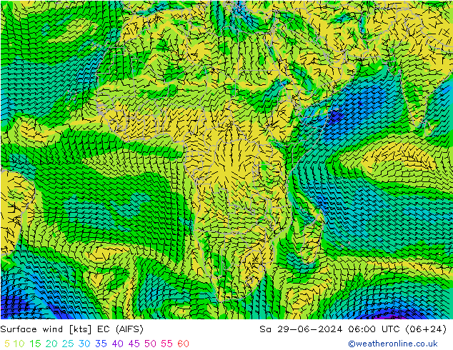 Wind 10 m EC (AIFS) za 29.06.2024 06 UTC